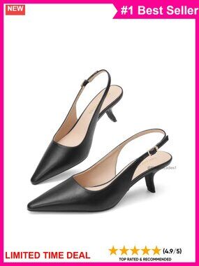 Slingback Kitten Heels Pointed Toe Faux Leather Pumps